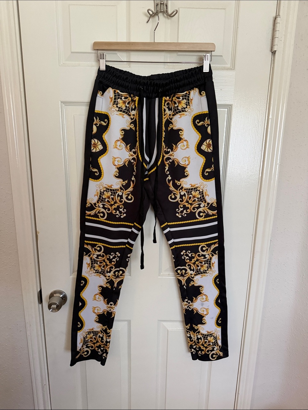 Men's Black & Gold Baroque Print track Pants